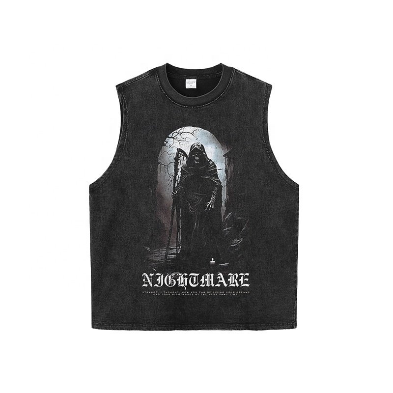 FCS03 Custom MOQ 1Pc DTG Print Tank Top Men Crop Vintage Acid Wash 100% Cotton Ribbed Tank Top Mens