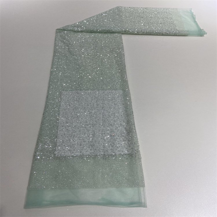 Double glitter sided full crystal sequin embroidery light blue light green white sequin wedding bridal lace fabric