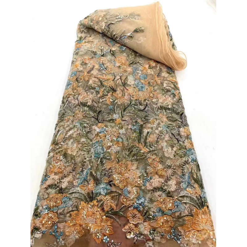 Colorful European and American beaded sequin fabric beaded lace sequin embroidery fabric French lace for women dress fabric
