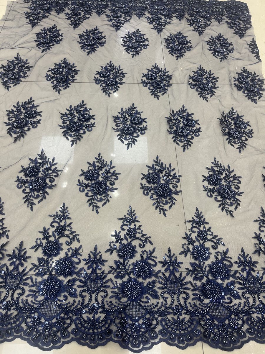 fashion new design machine beaded sequins lace embroidery fabric for party dress or wedding, wholesale fabric stock lot