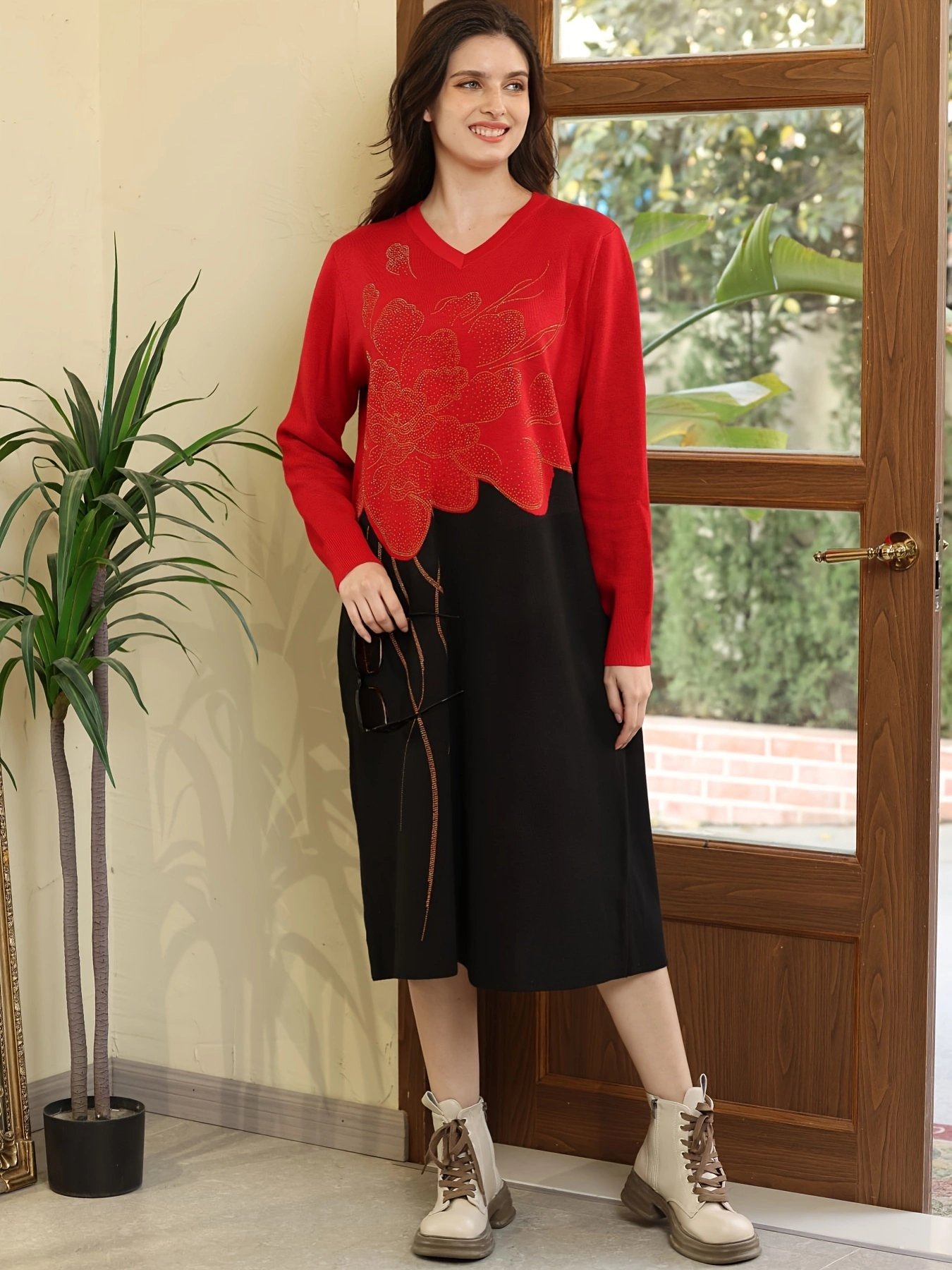 New Promotion Hot Style Patterned Ribbed Knit Sweater Dress Women'S Long Sleeve In Chunky Cable Knit