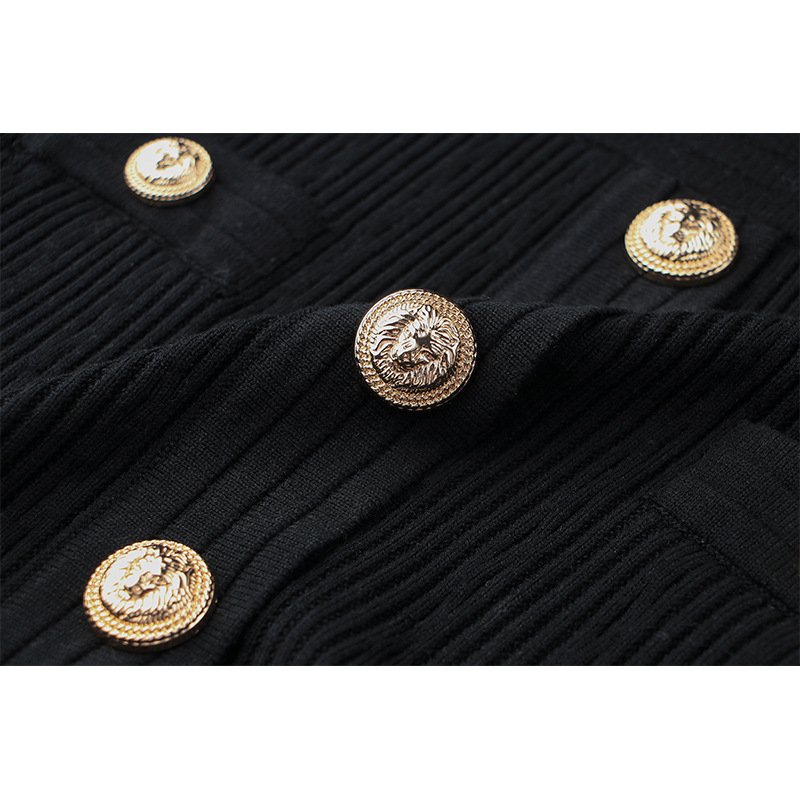 2024 fall women's dress black long-sleeved dress rivet buckle High waist solid color mid-skirt knitted dress