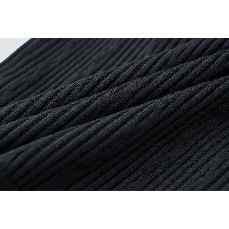 2024 fall women's dress black long-sleeved dress rivet buckle High waist solid color mid-skirt knitted dress