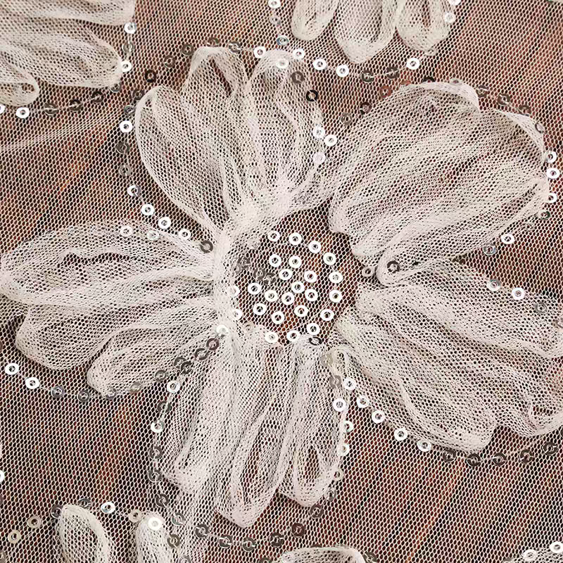 Wholesale Sequin Embroidery Drop Shipping Tulle luxury Big French Lace Beaded Embroidery Fabric for Baby&Kids