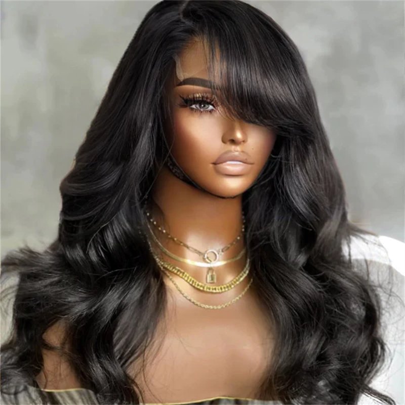Wholesale HOT SELLING BODY WAVE 5X5 LACE CLOSURE WIG WITH BANGS HUMAN HAIR WIG