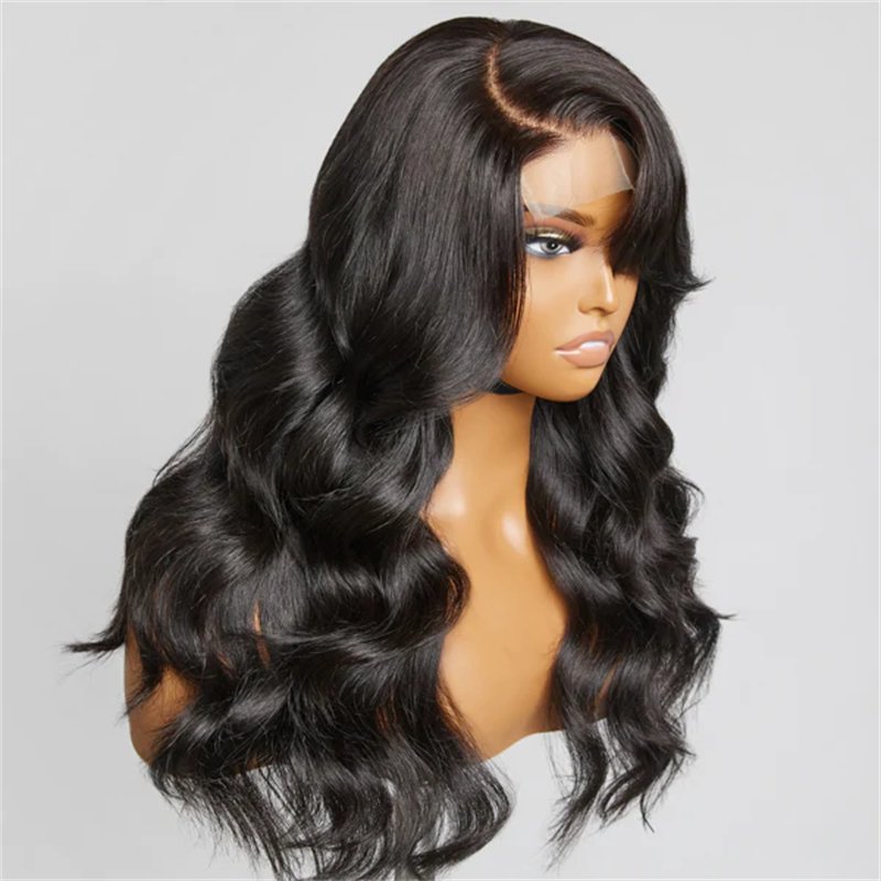 Wholesale HOT SELLING BODY WAVE 5X5 LACE CLOSURE WIG WITH BANGS HUMAN HAIR WIG