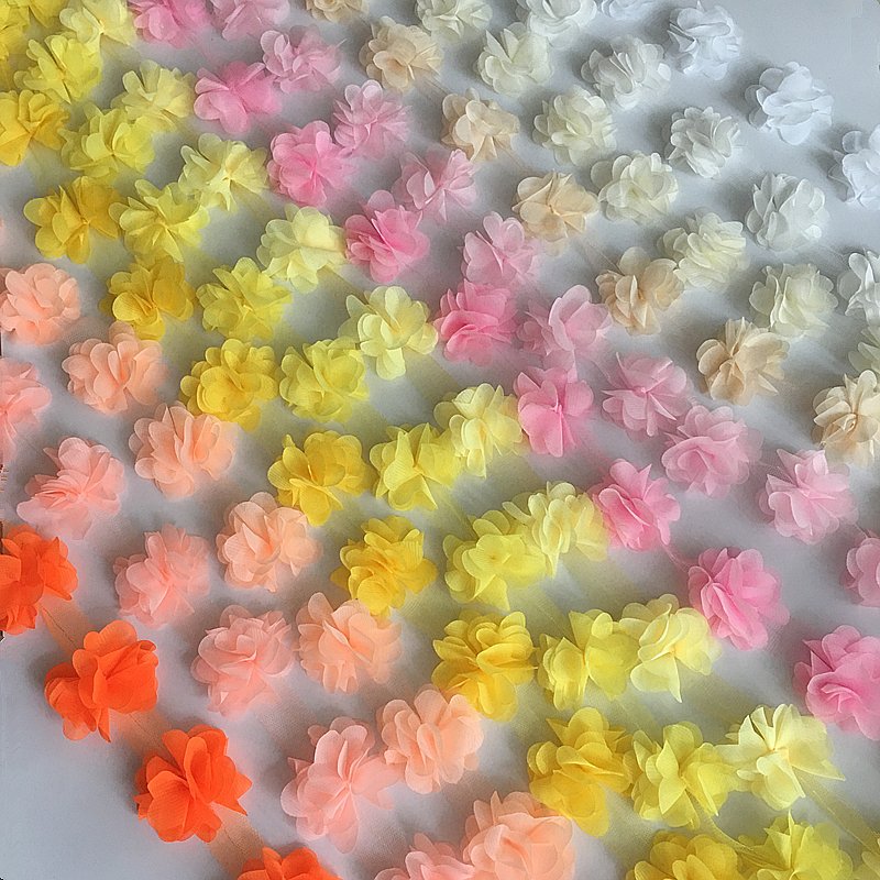 Wholesale width 5CM Multicolor 12 Flower 3D Chiffon Lace ribbon for hair and dresses XF03 24 flowers per yard