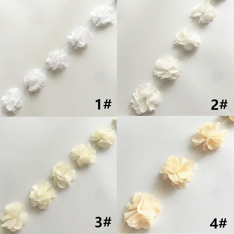 Wholesale width 5CM Multicolor 12 Flower 3D Chiffon Lace ribbon for hair and dresses XF03 24 flowers per yard