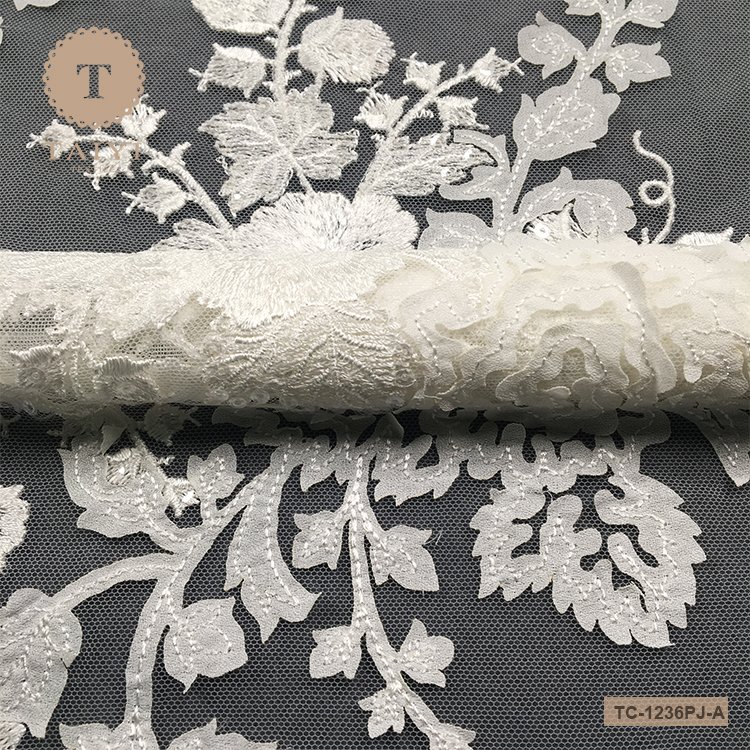2024 Laser 3d Lace Embroidery Fabric for wedding dress