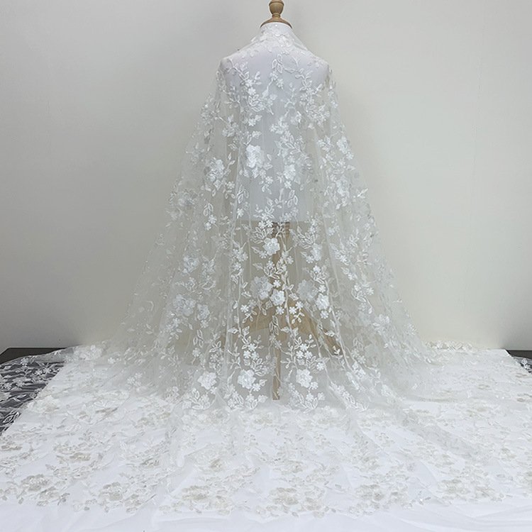 affinity novel design golden supplier shiny 100% polyester sequin bridal heavy lace embroidery fabrics wedding dress
