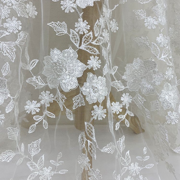 affinity novel design golden supplier shiny 100% polyester sequin bridal heavy lace embroidery fabrics wedding dress