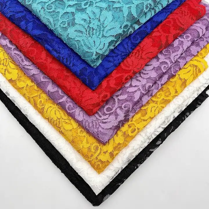ZJ Colourful Elastic Embroidery Knitting Lace Fabric For Wedding Dress