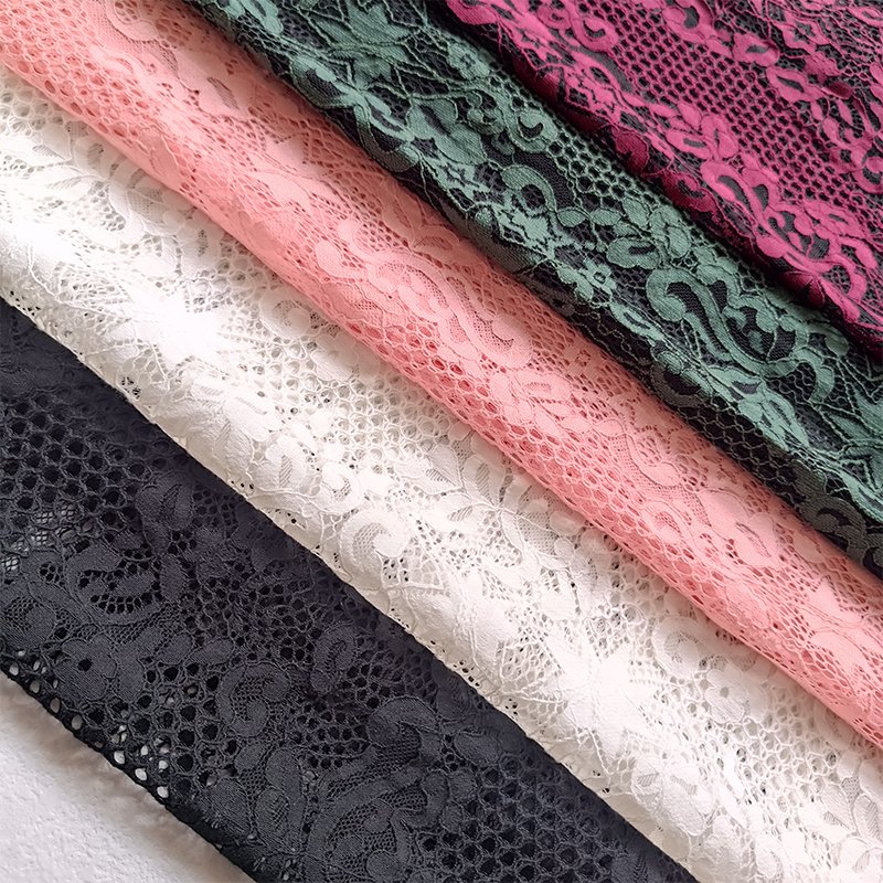 ZJ Colourful Elastic Embroidery Knitting Lace Fabric For Wedding Dress