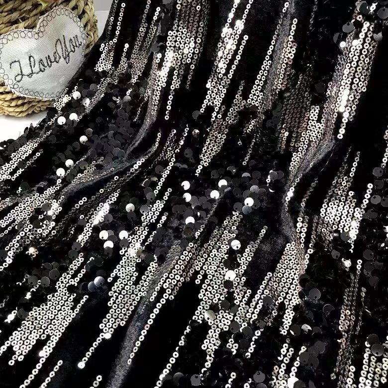 Popular wholesale wedding velvet fabric with sequins, sewing sequin embroidery fabric