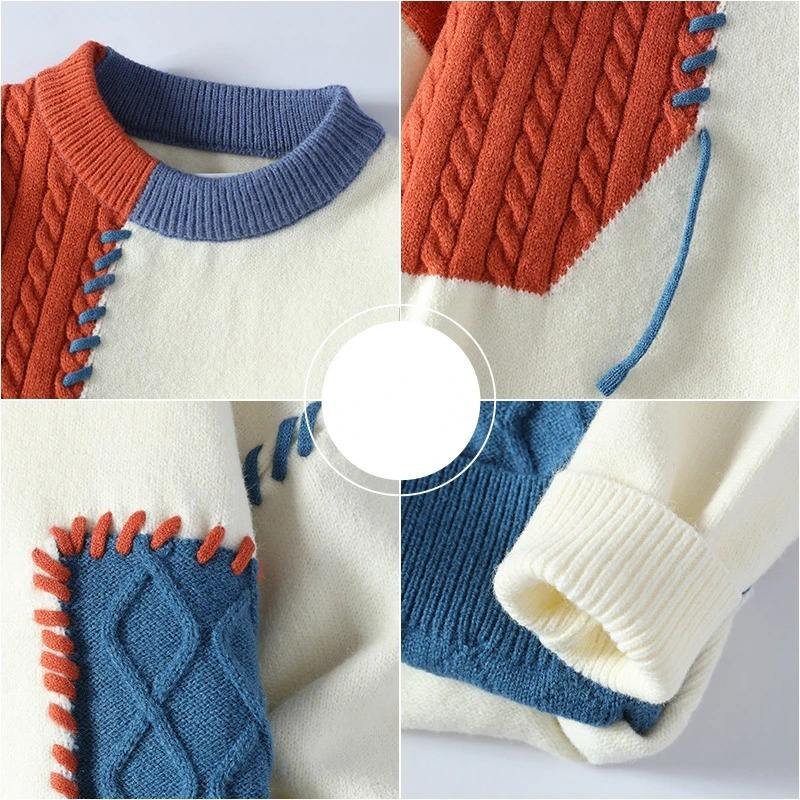 Autumn Winter Warm Mens Sweaters Fashion Turtleneck Patchwork Pullovers New Korean Streetwear Pullover Casual Men Clothing