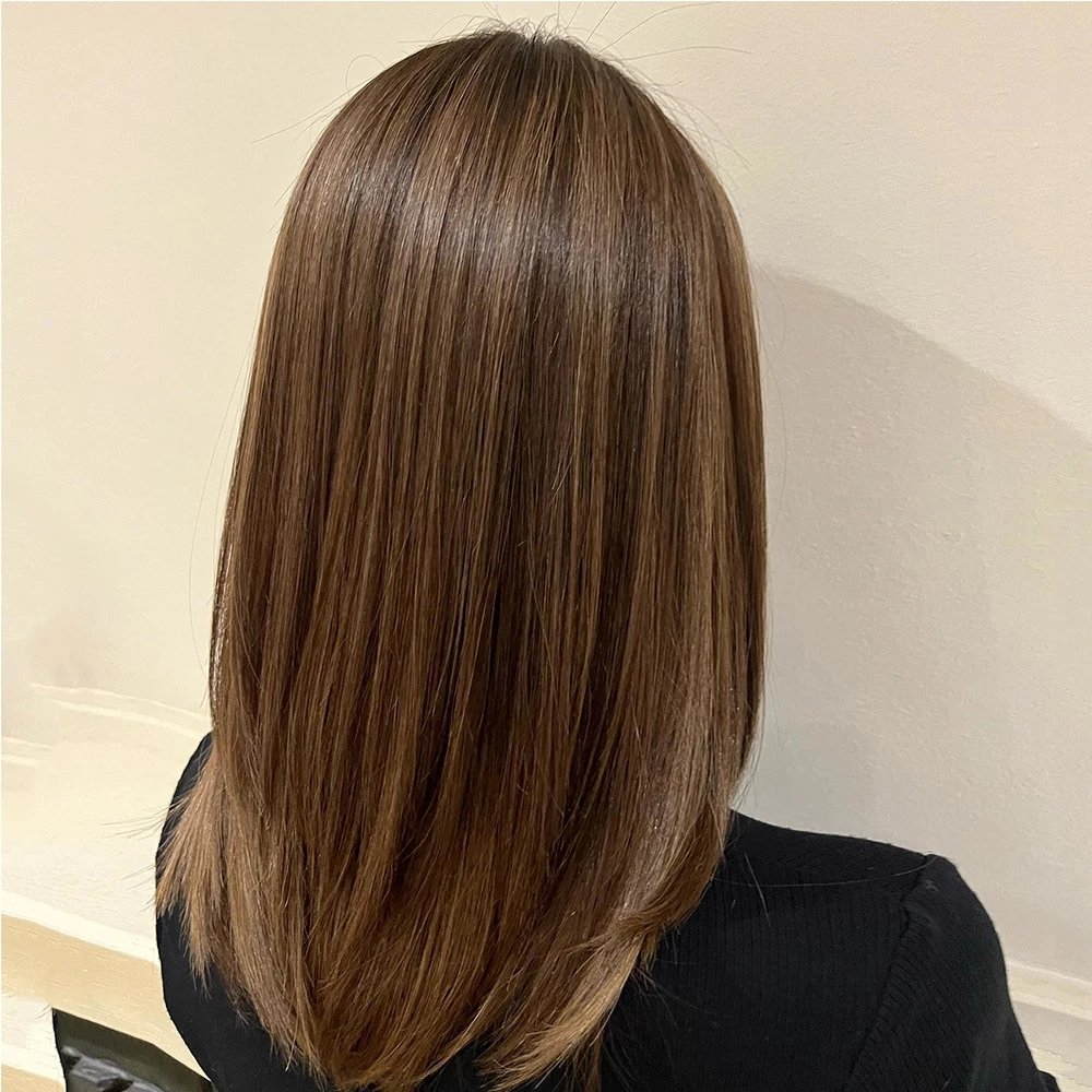 Layer Cut Brown Highlight Color Short Bob Wig Virgin Brazilian Cuticle Human Hair Transparent HD Lace Front Wigs