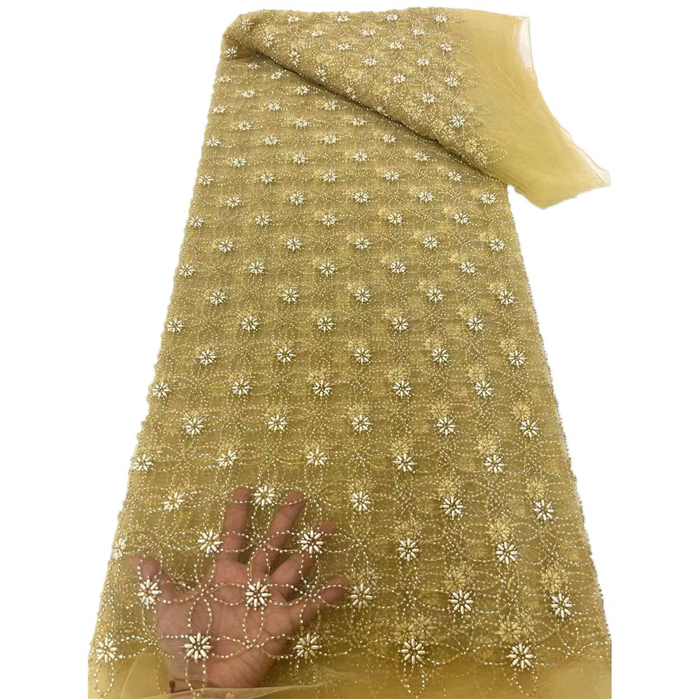 NI.AI Fashion Lace Fabric Shiny Sequins Beaded French Tulle Net Embroidery Fabric for Wedding Dress Elegant Lace