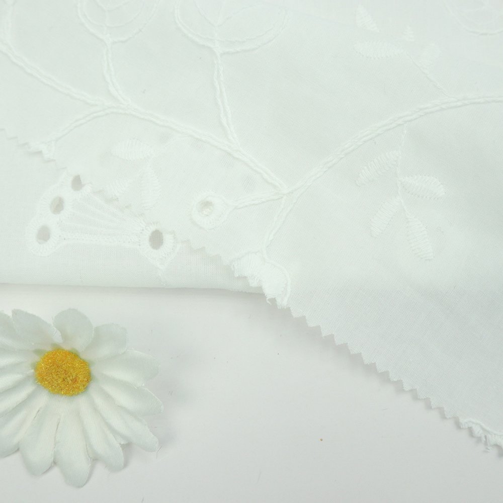 Fabrics and Textiles Mini Jacquard Eyelet Floral Fabric White Eyelet Cotton Embroidery Fabric For Wedding Dresses
