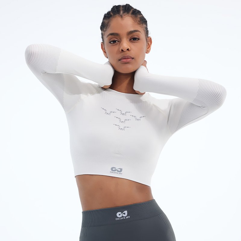 GJ GOLOVEJOY YJ02 Wholesale Popular Long Sleeve Yoga Tank Top Knit Rib Nylon Sport Bra Top Women Yoga Tops Shirt