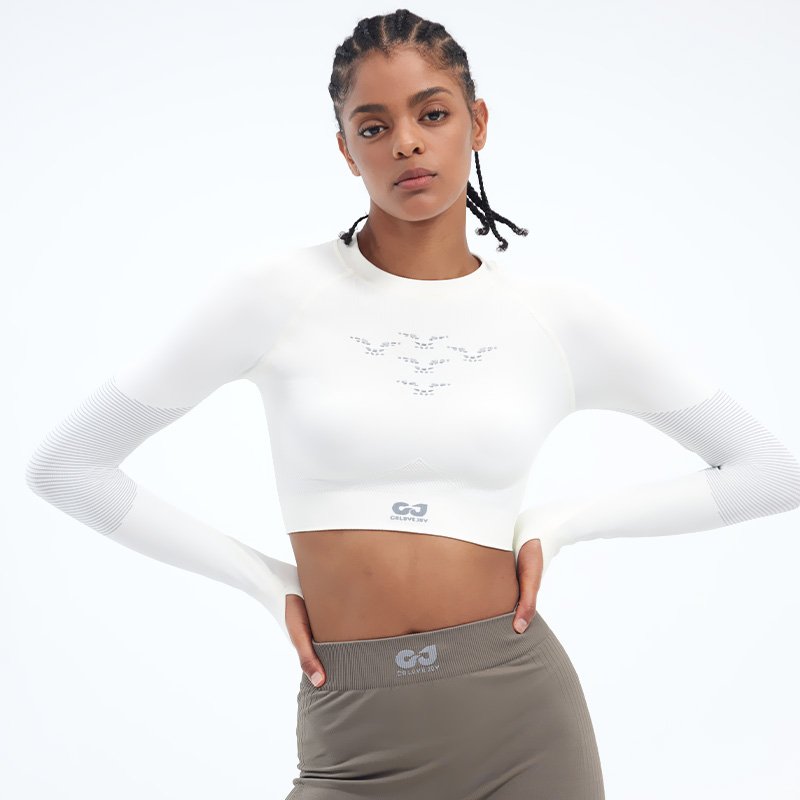 GJ GOLOVEJOY YJ02 Wholesale Popular Long Sleeve Yoga Tank Top Knit Rib Nylon Sport Bra Top Women Yoga Tops Shirt