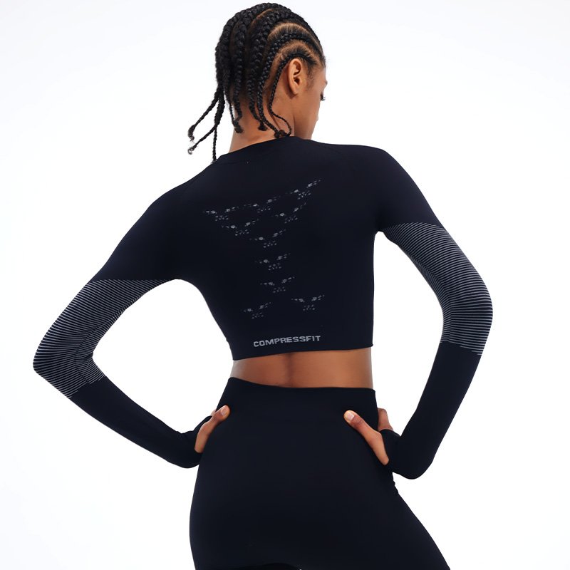 GJ GOLOVEJOY YJ02 Wholesale Popular Long Sleeve Yoga Tank Top Knit Rib Nylon Sport Bra Top Women Yoga Tops Shirt