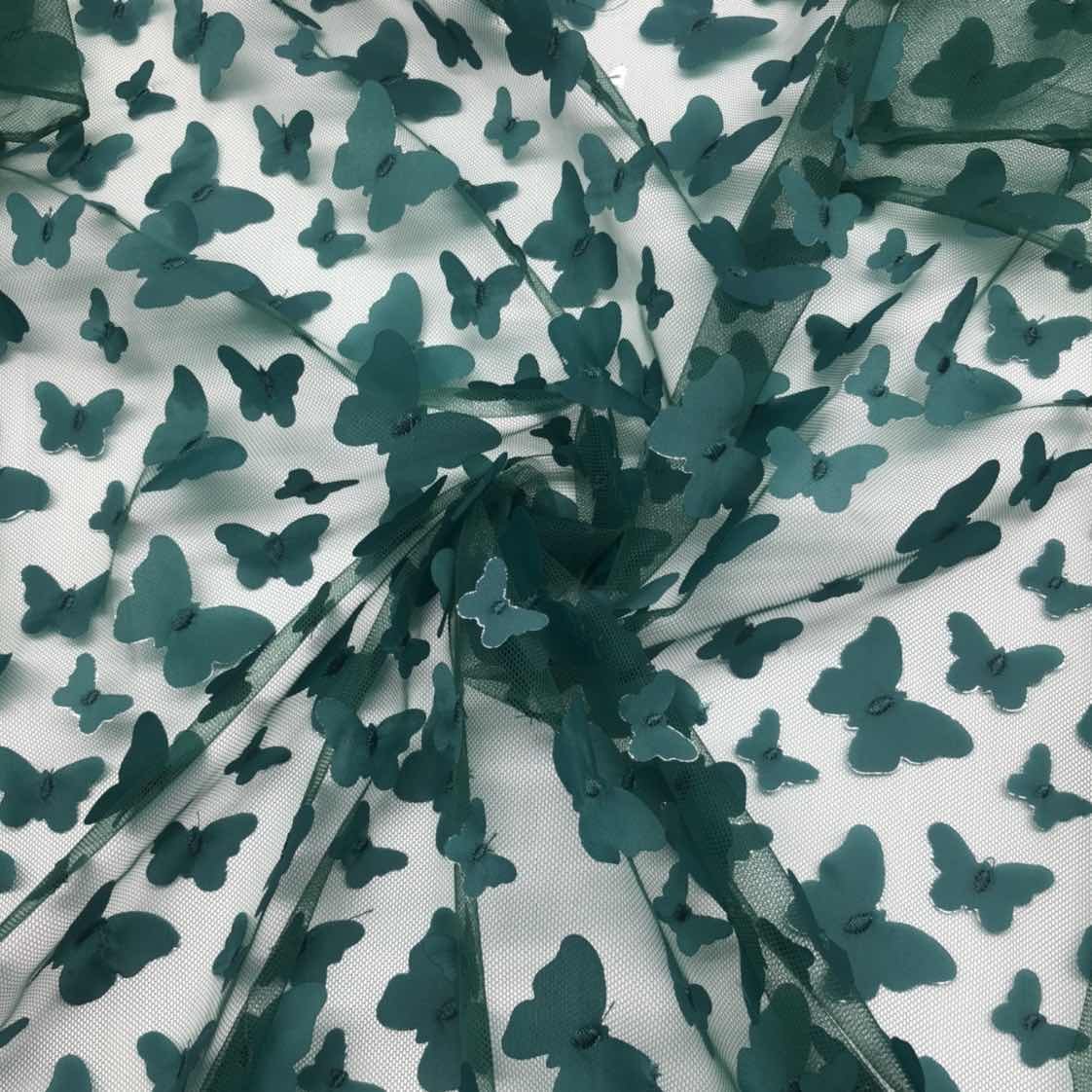 Wholesale 100% Polyester Low Price 3d Laser Colorful Butterfly Applique Lace Tulle fabric embroidery Mesh fabric For Girls