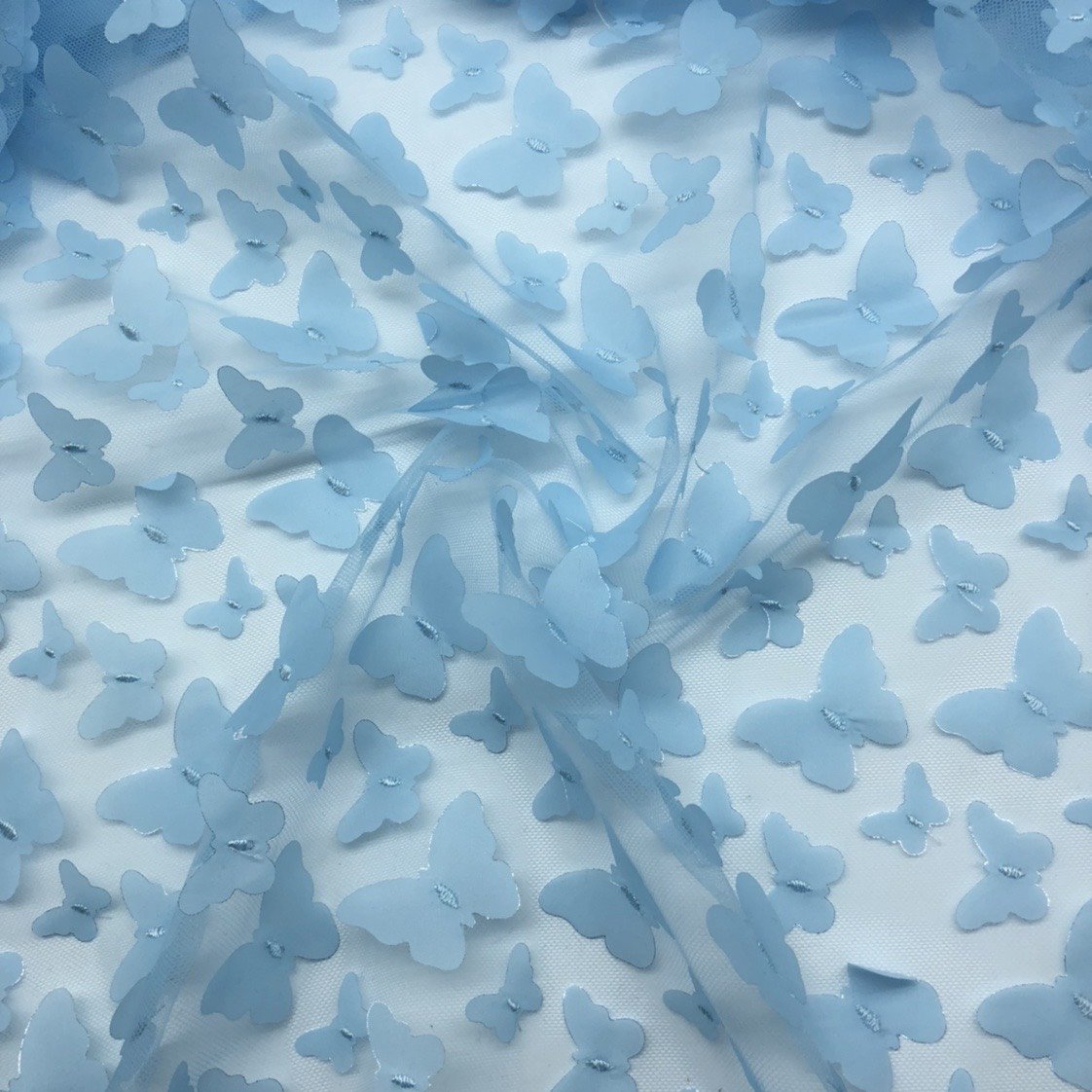 Wholesale 100% Polyester Low Price 3d Laser Colorful Butterfly Applique Lace Tulle fabric embroidery Mesh fabric For Girls