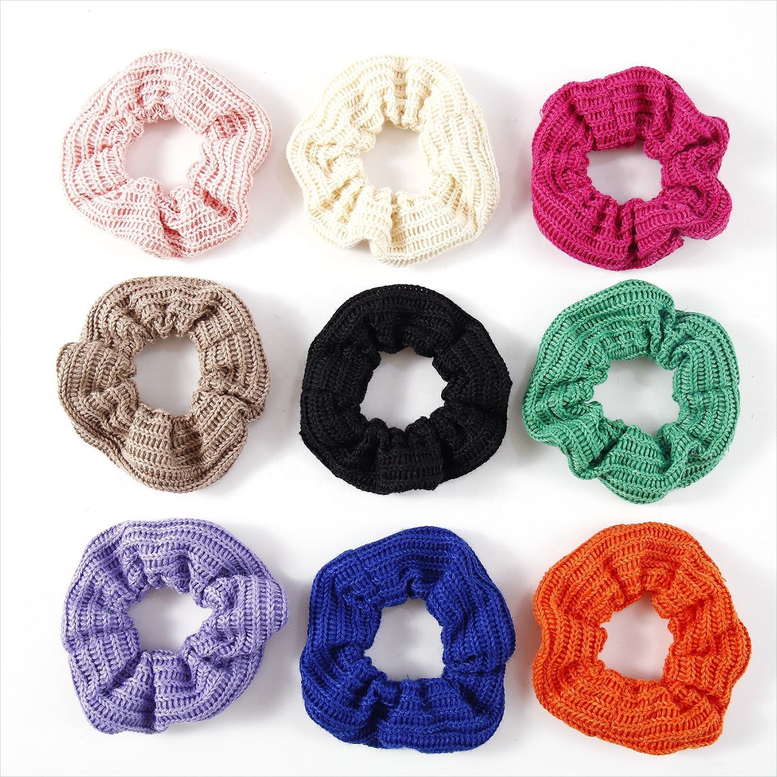 Autumn Winter Ponytail Hair accessories woolen Solid Color Elastic Rib Knit Scrunchies For Women