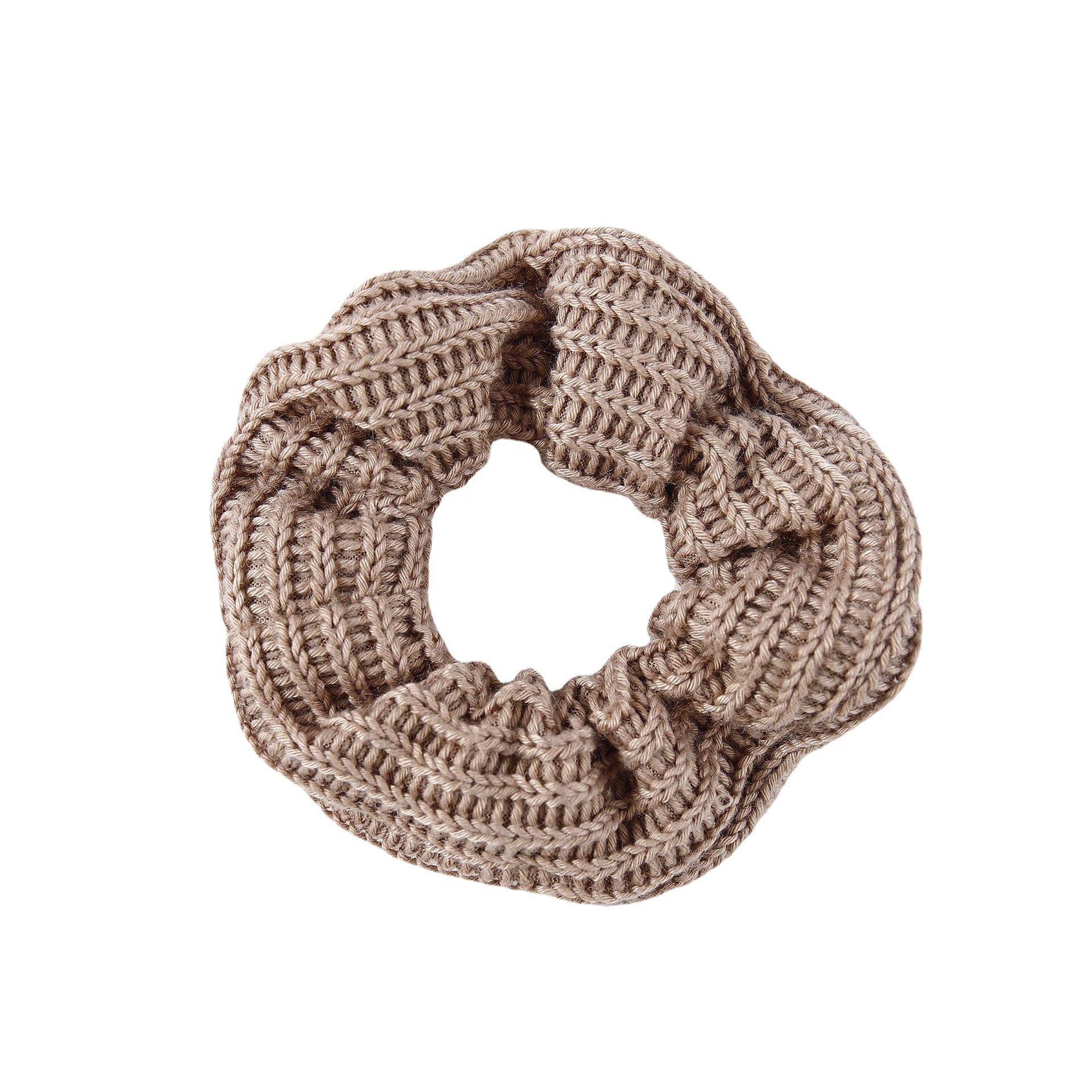 Autumn Winter Ponytail Hair accessories woolen Solid Color Elastic Rib Knit Scrunchies For Women