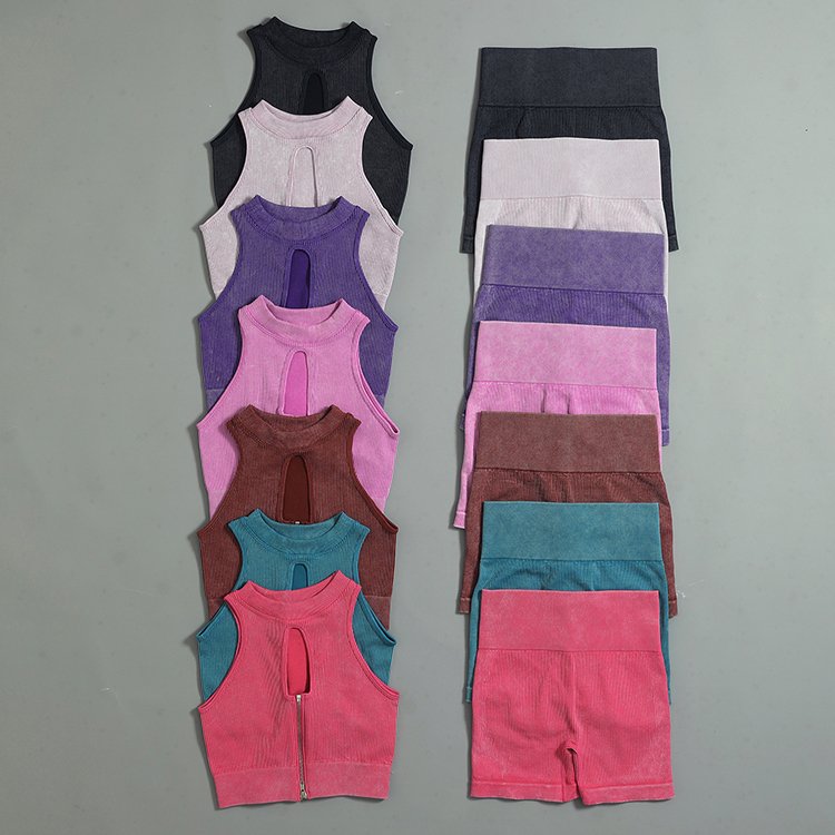Fashion Sexy Seamless Yoga Set Gym Zipper Yoga Bra Sportswear 6 Pieces Ribbed Yoga Sets Gym Clothing Activewear Sets For Women