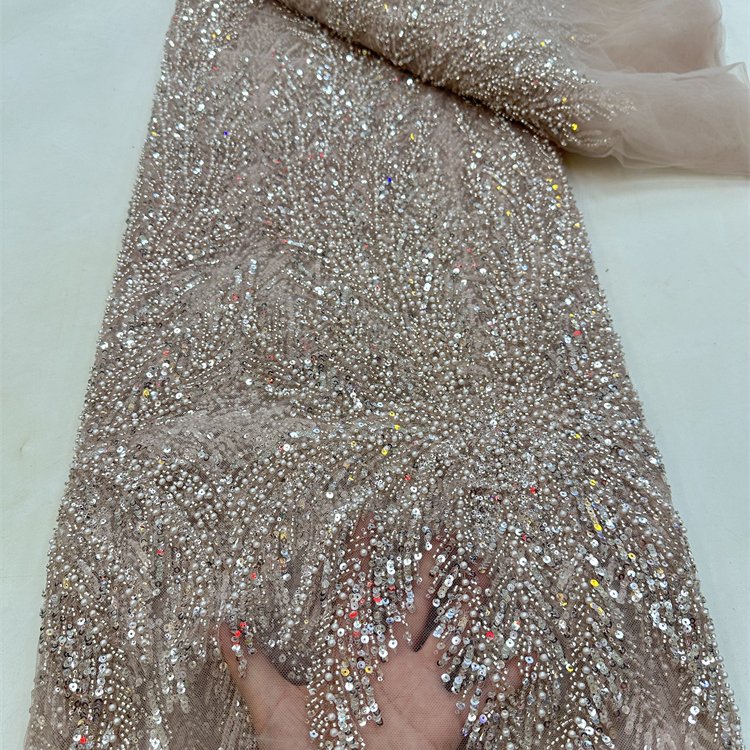 CHOCOO High Quality African Embroidery Bridal Pearl Lace Fabric Luxury Heavy Beaded Lace Fabric For Wedding
