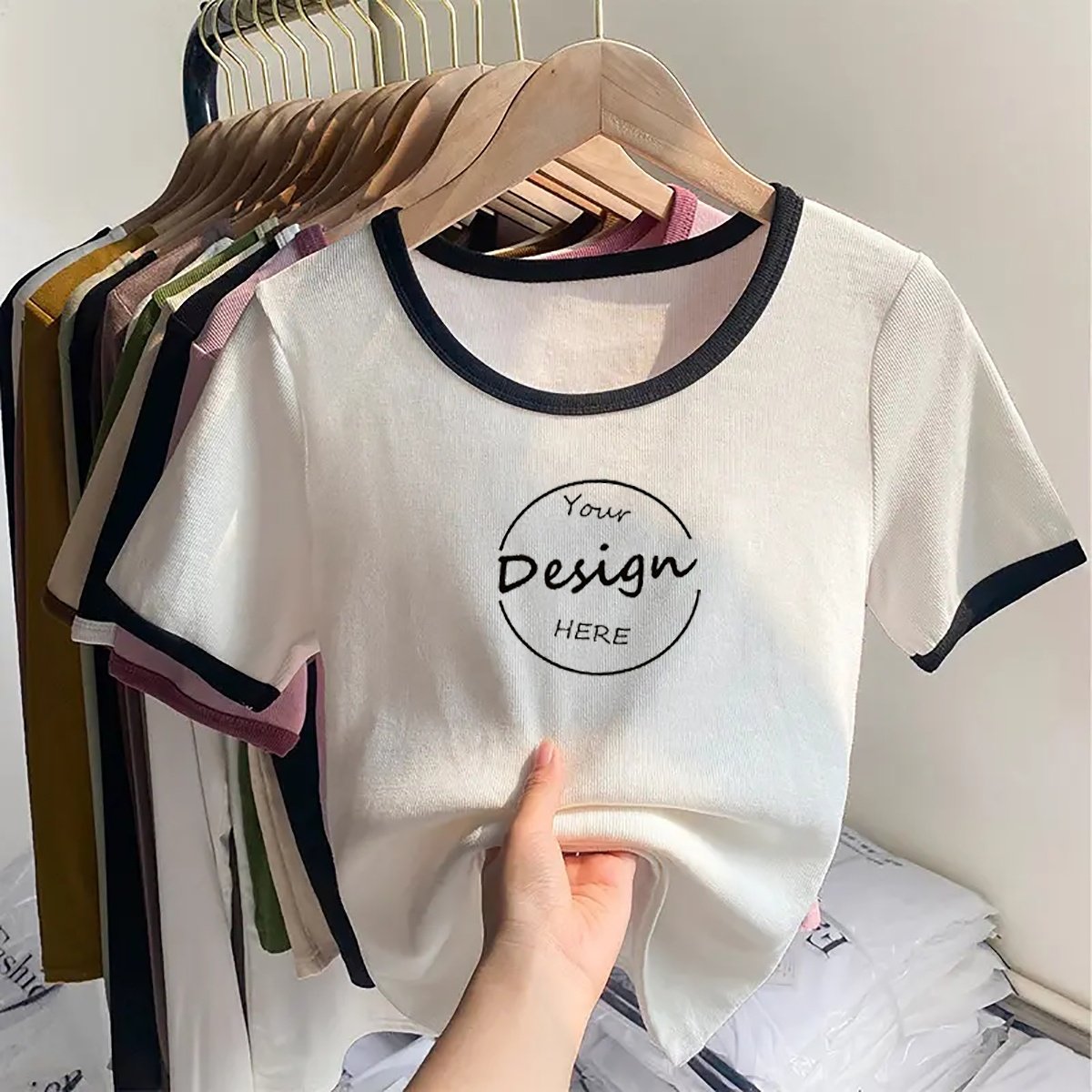 Custom 100 Cotton Crop Top Femme Slim Fit Boxy T-shirts Ribbed Wholesale Summer Tee Plain Y2K Crop Tops For Women
