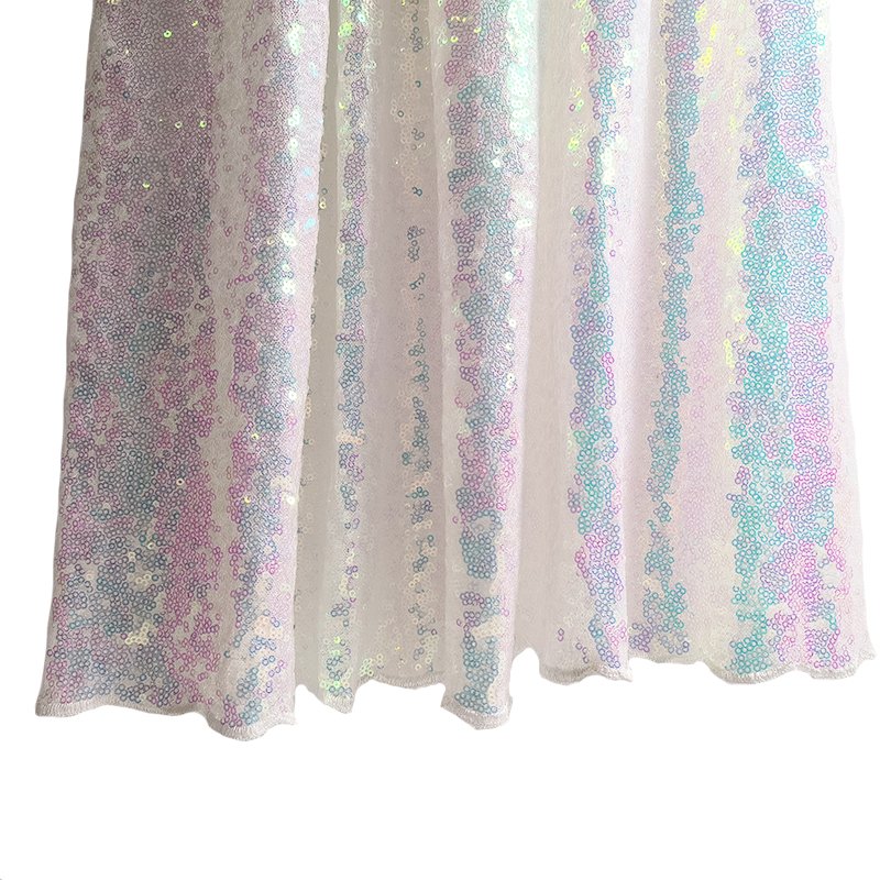 white holographic tornasol iridescent color changing embroidery lace sequin tulle with edge trimming for party backdrop