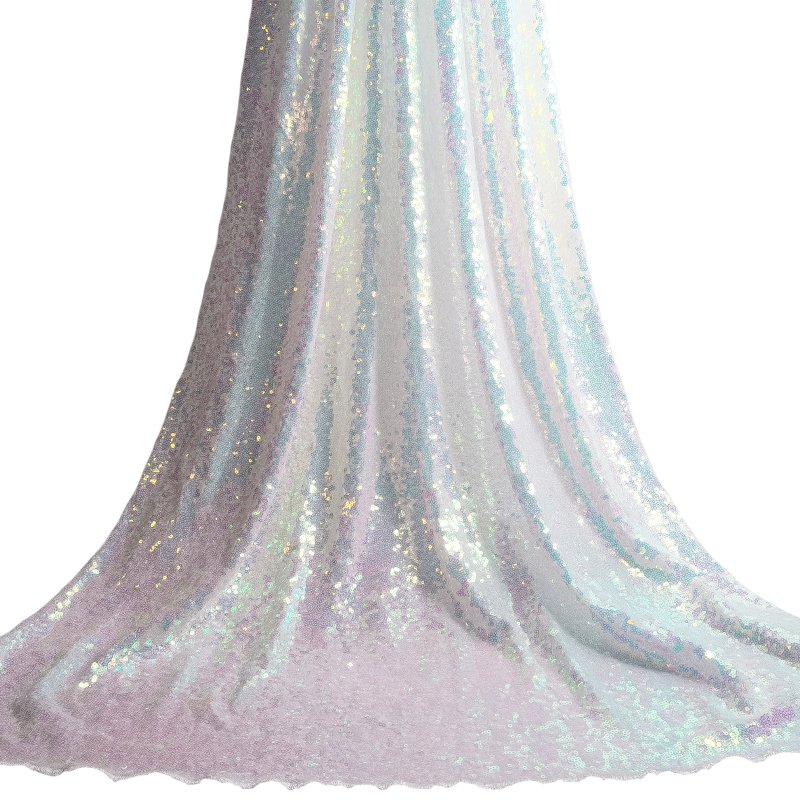 white holographic tornasol iridescent color changing embroidery lace sequin tulle with edge trimming for party backdrop