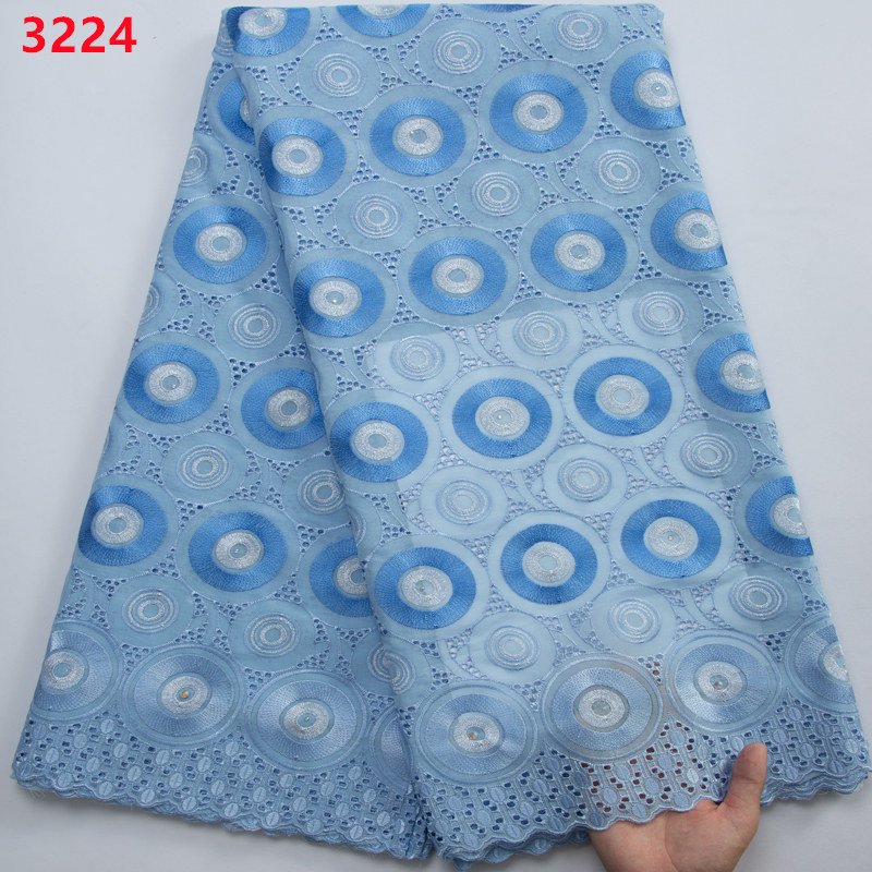 Pure White African Plain Cotton Lace Fabric with Rhinestones Wholesale Swiss Voile Lace Fabric for Women Wedding Dresses 3224