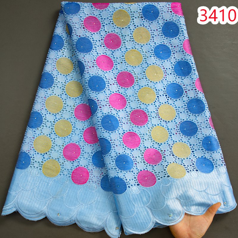 Nigerian Swiss Voile Lace Fabric with Stones 2023 New African Cotton Lace Fabric for Bridal Wedding Dresses Sew 3410