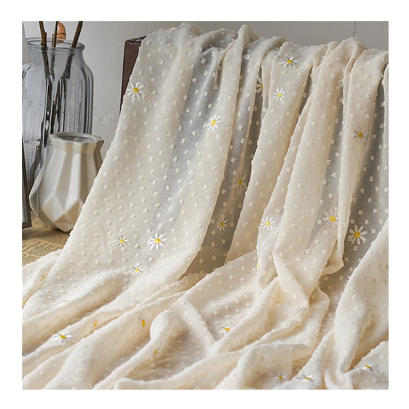 100%Polyester Daisy Embroidery Jacquard Dot Chiffon Fabric for Skirt Dress Apparel Garment Fabric