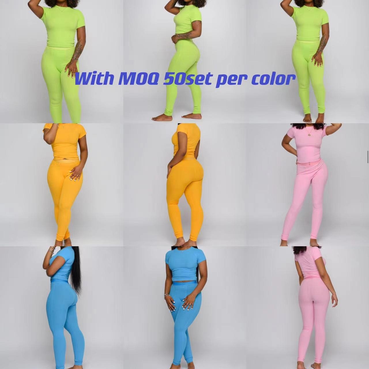 pink fall 2023 cotton ribbed custom loungewear lounge wear two piece set women clothing tshirt and legging pants outfit clothes