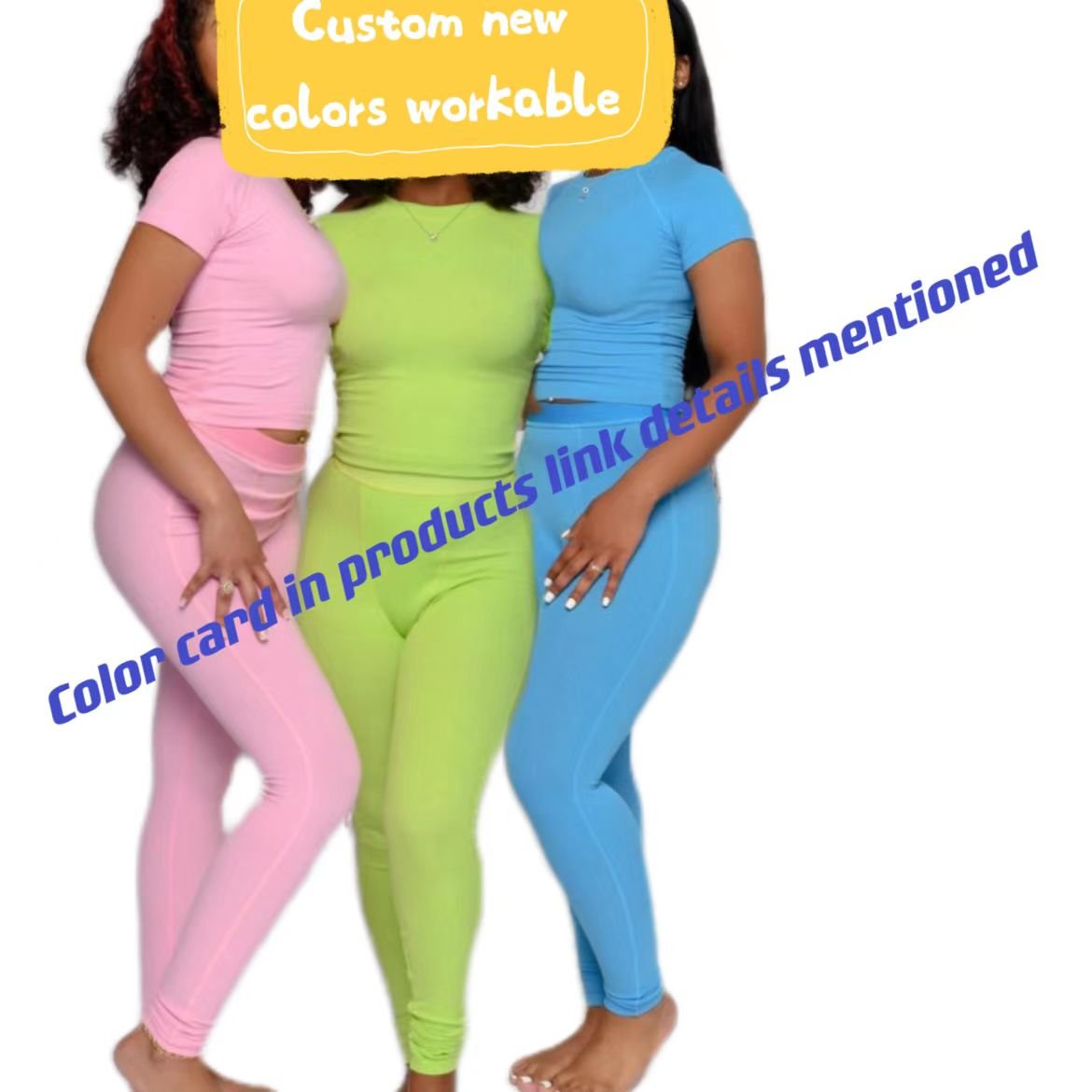 pink fall 2023 cotton ribbed custom loungewear lounge wear two piece set women clothing tshirt and legging pants outfit clothes