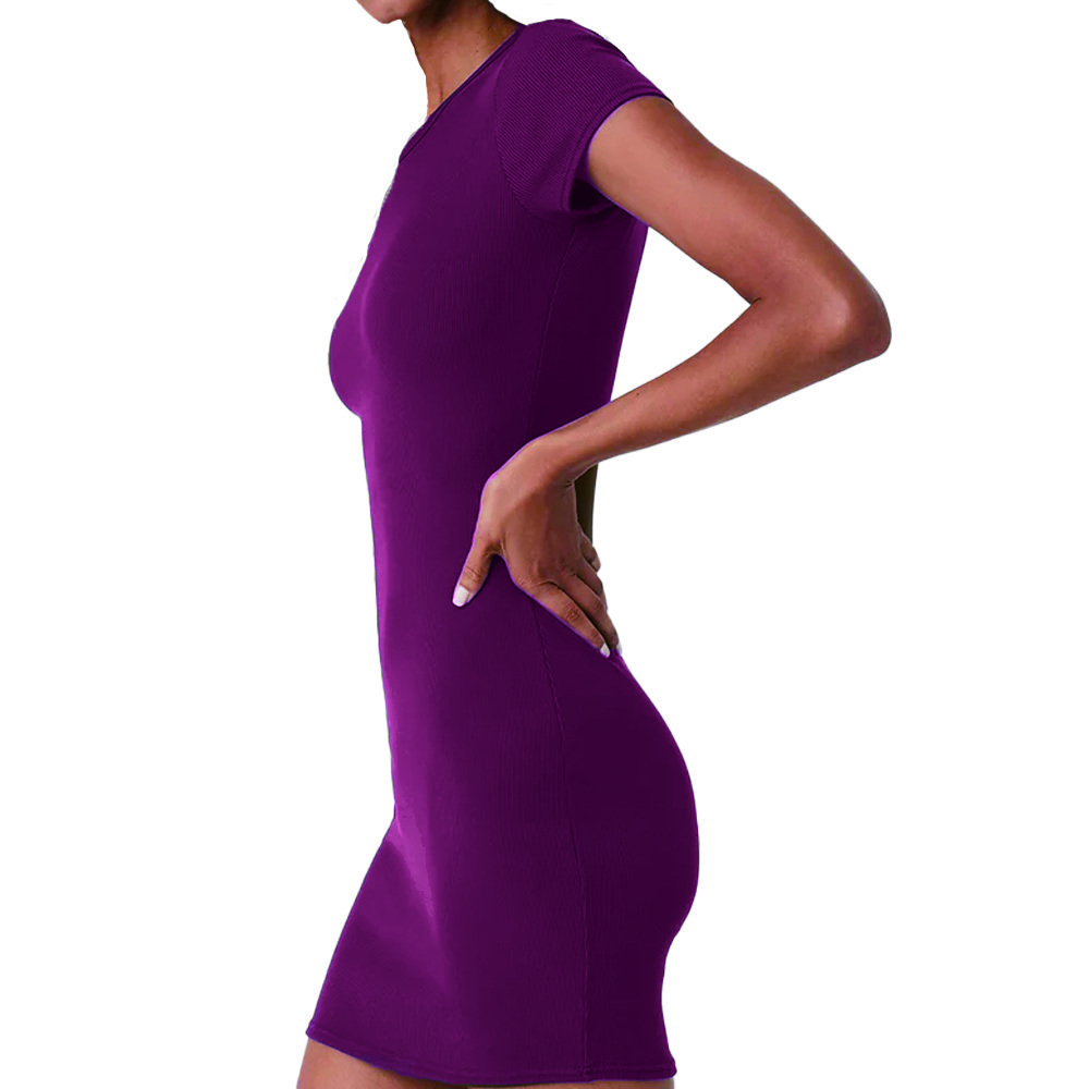 Women Ribbed Short Sleeve Mini Dress in Soft Stretchy Fabric for Perfect Fit
