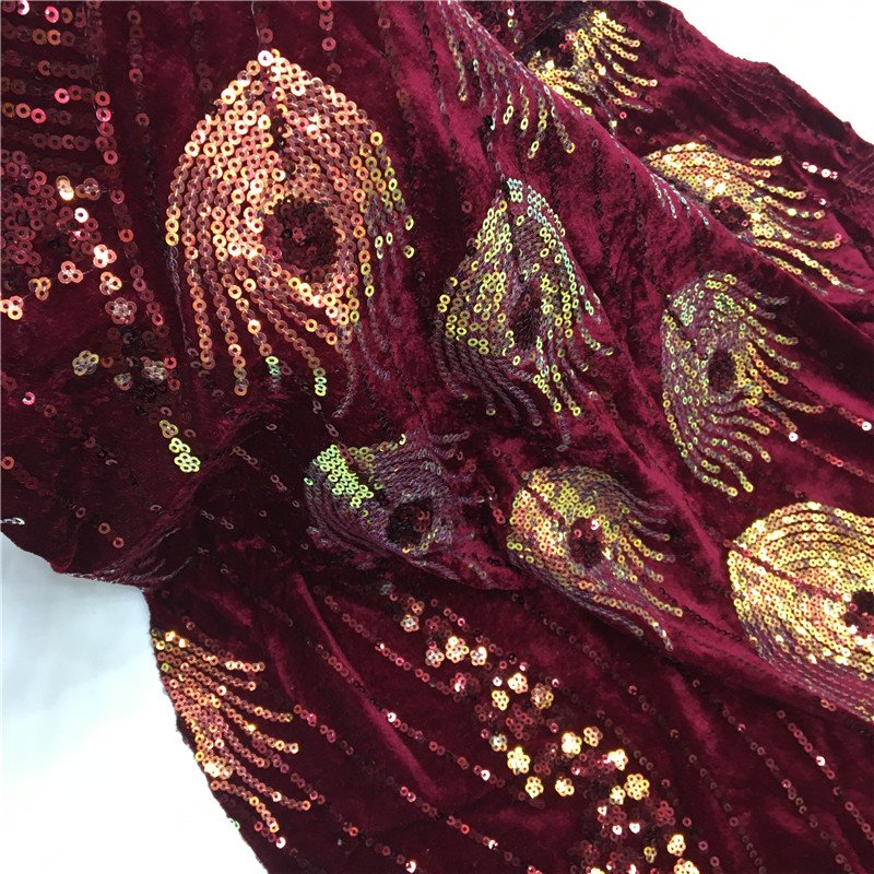 hot sell Afrian flannel flower peacock embellished shiny bling bling spangle lace bead hand sequin embroidery fabric