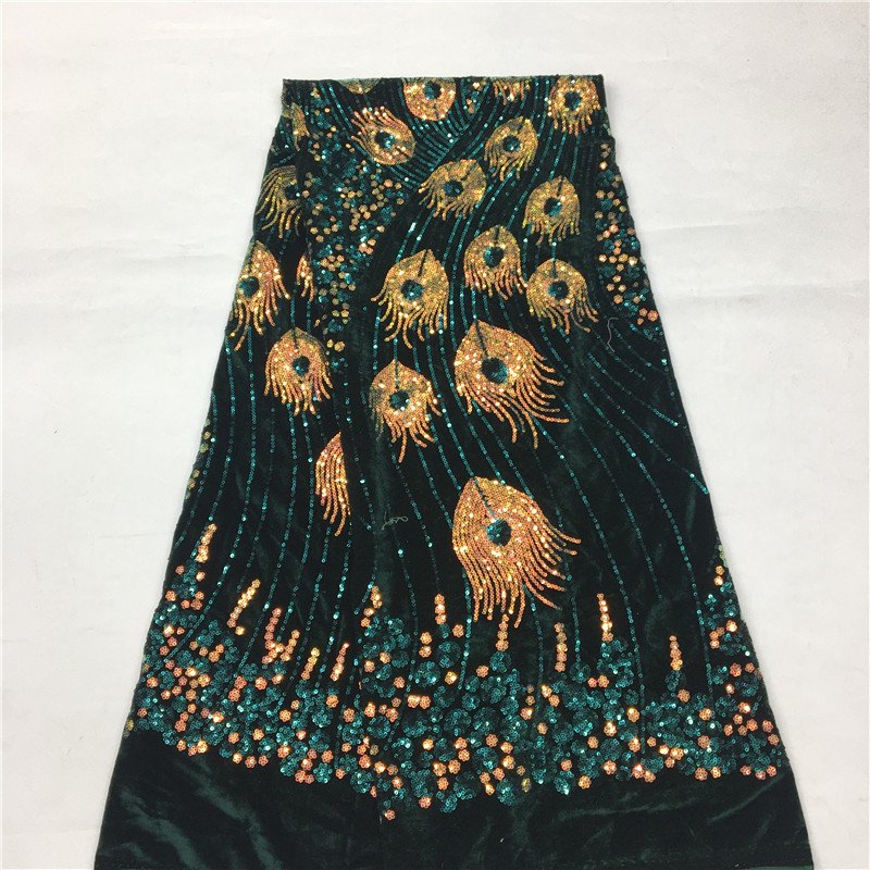 hot sell Afrian flannel flower peacock embellished shiny bling bling spangle lace bead hand sequin embroidery fabric