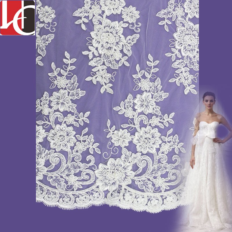 WHF-228 Hechun 100% Polyester Material Embroidery Bead Bridal Lace Fabric for Lady Garment or Wedding Dresses