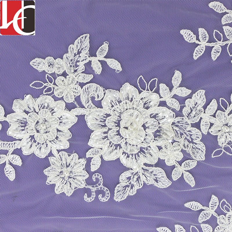 WHF-228 Hechun 100% Polyester Material Embroidery Bead Bridal Lace Fabric for Lady Garment or Wedding Dresses