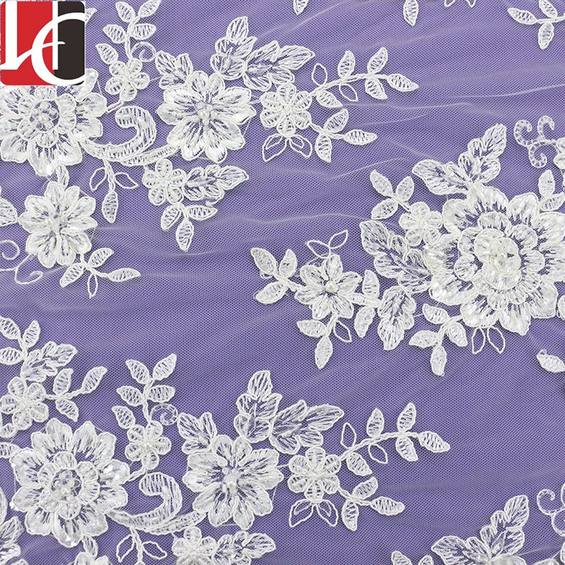 WHF-228 Hechun 100% Polyester Material Embroidery Bead Bridal Lace Fabric for Lady Garment or Wedding Dresses