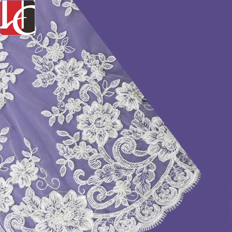 WHF-228 Hechun 100% Polyester Material Embroidery Bead Bridal Lace Fabric for Lady Garment or Wedding Dresses