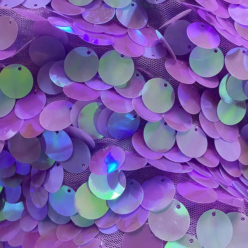Fashion Rainbow 18 mm large size round sequin fabric for wedding bridal dress 18 mm round sequin fabric