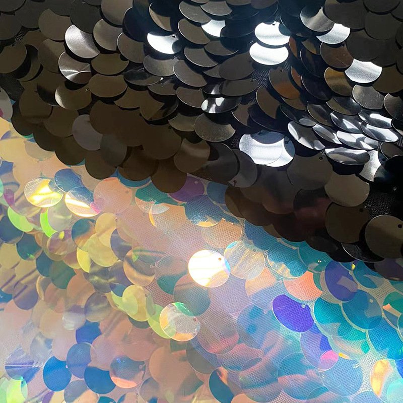 Fashion Rainbow 18 mm large size round sequin fabric for wedding bridal dress 18 mm round sequin fabric