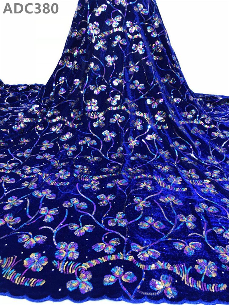 Nigerian Lace Fabric African Purple Velvet Embroidery Sequined Lace Fabric for Wedding Party