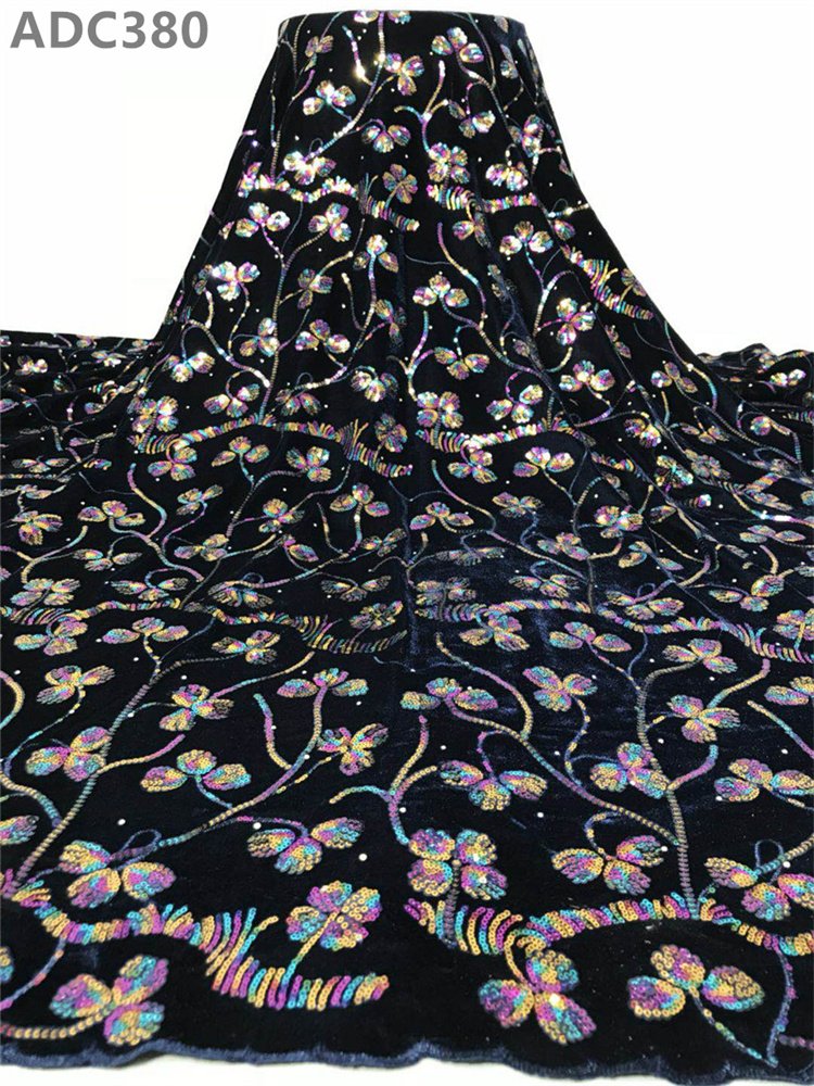 Nigerian Lace Fabric African Purple Velvet Embroidery Sequined Lace Fabric for Wedding Party